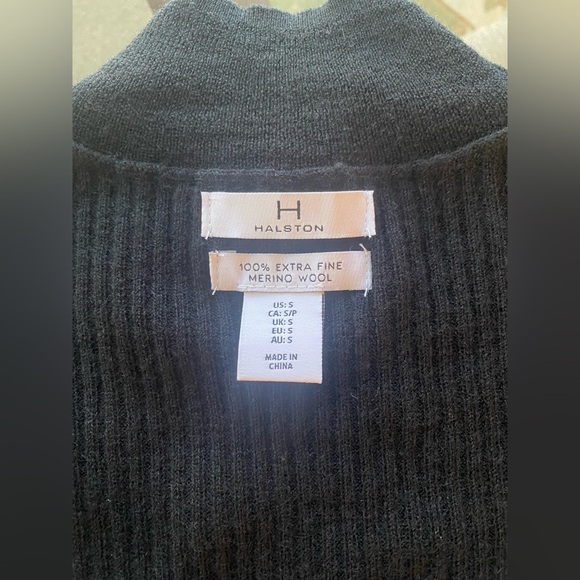H HALSTON ribbed 💯 extra fine merino wool Short Sleeves Mock neck Sweater S - Picture 5 of 5
